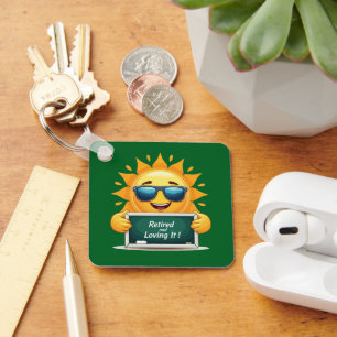 Funny "Retired and Loving It!" Happy Sun Cartoon  Keychain