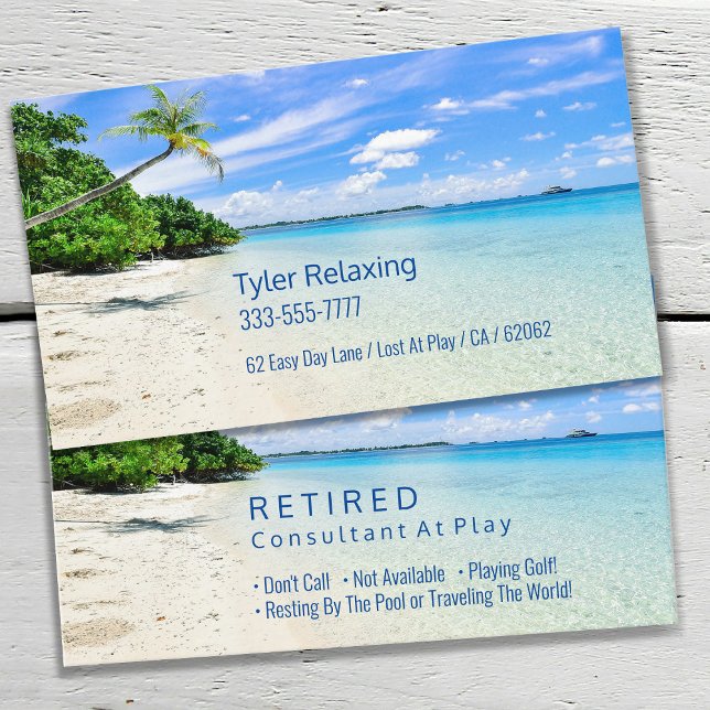 Funny Retired Beach & Palms DIY Profession Gag Vs2 Business Card (Creator Uploaded)