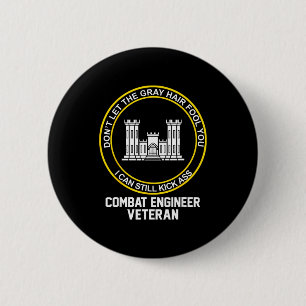 Funny retired combat engineer veteran grandpa 2 inch round button