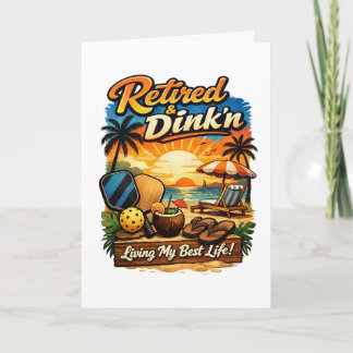Funny Retired & Drinkin’ Beach Sunset Retirement Card