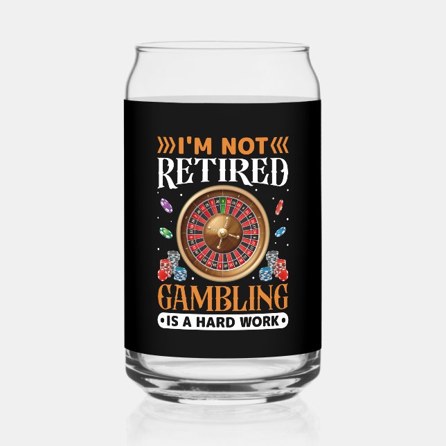 Funny retired gambling Casino word art Can Glass (Front)