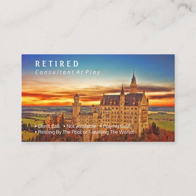 Funny Retired, German Castle, DIY Profession Gag Business Card (Front)
