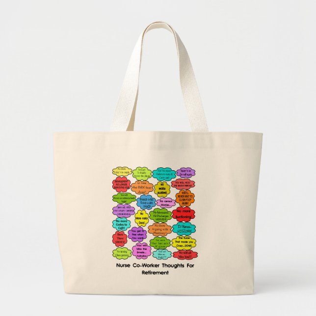 Funny Retired Nurse Gifts Co-Worker Thoughts Large Tote Bag (Front)