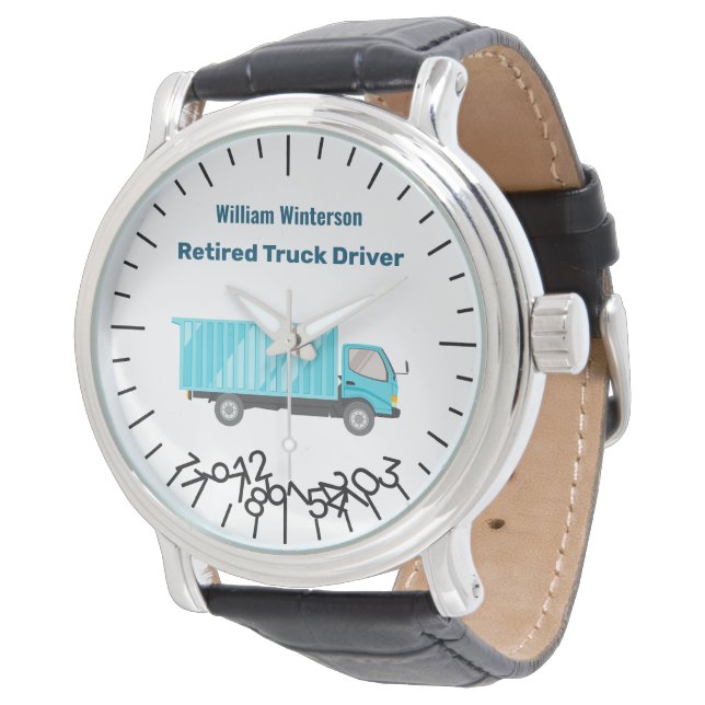 Funny Retired Truck Driver Name Jumble Numbers  Watch (Angled)