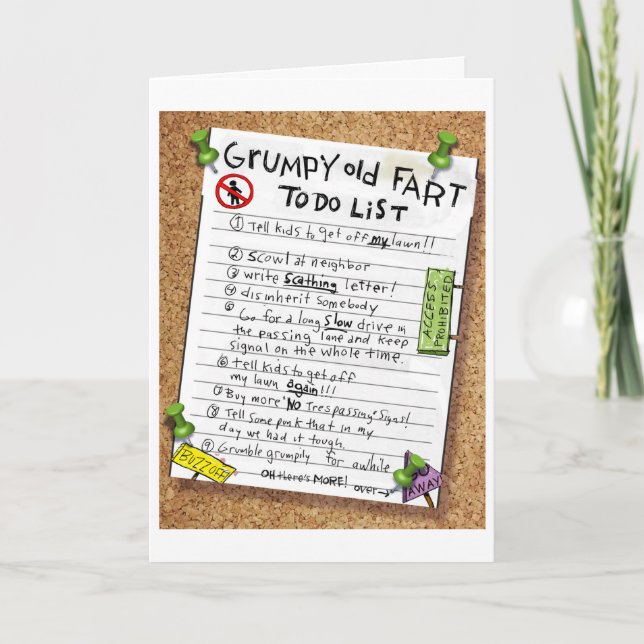 Funny Retirement Card - Grumpy Old Fart To Do List (Front)
