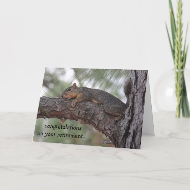 Funny retirement card, Resting Squirrel Card (Front)