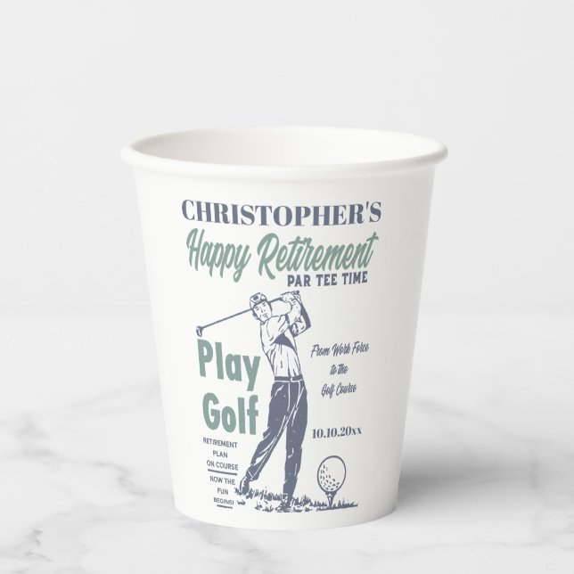 Funny Retirement Golfer Theme Retro Golf Paper Cups (Front)