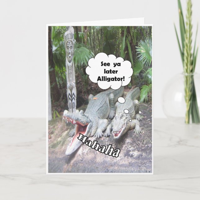 Funny RETIREMENT greeting card alligators (Front)