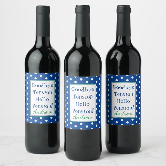 Funny Retirement Hello Pension Blue Wine Label (Bottles)