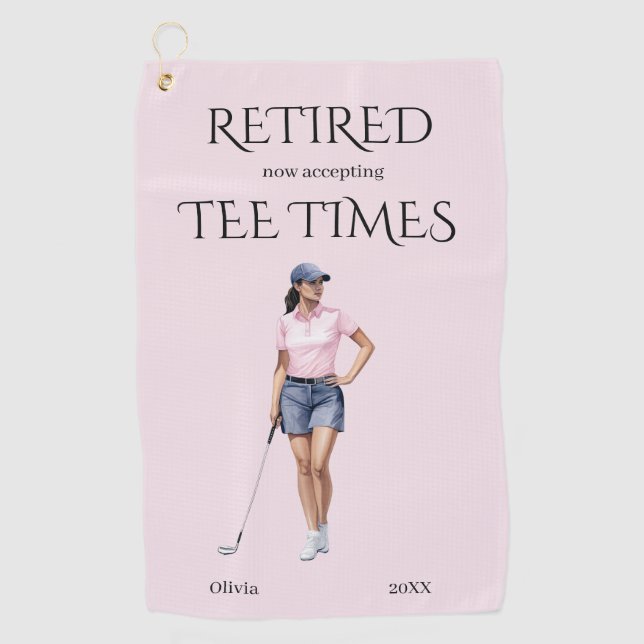 Funny Retirement Now Accepting Tee Times Gift Golf Towel (Front)