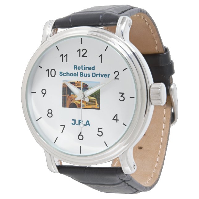 Funny Retirement School Bus Driver Initials Watch (Angled)