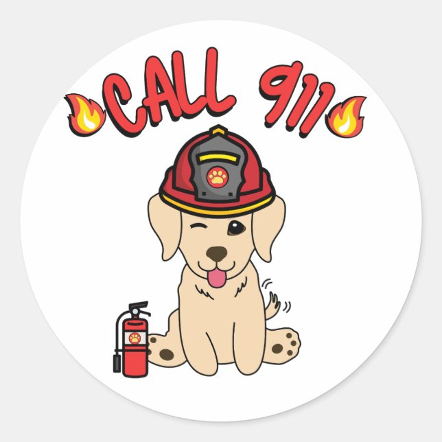 Funny retriever dog is a firefighter  classic round sticker (Front)