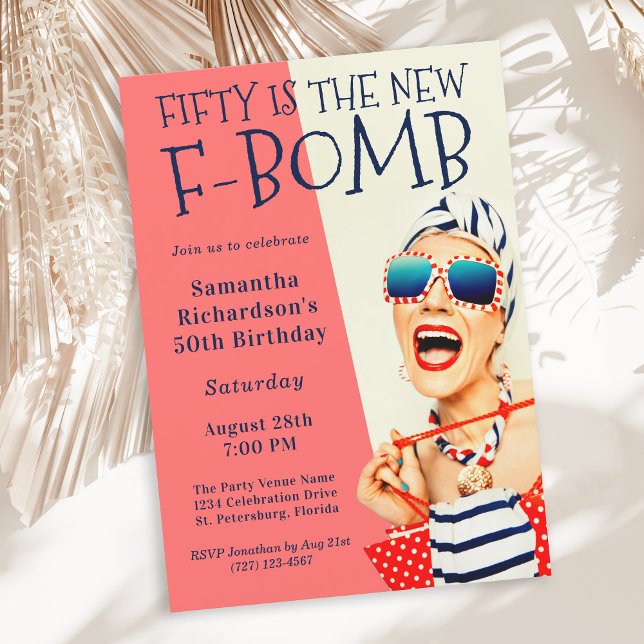 Funny Retro 50th Birthday F-Bomb Invitation (Creator Uploaded)