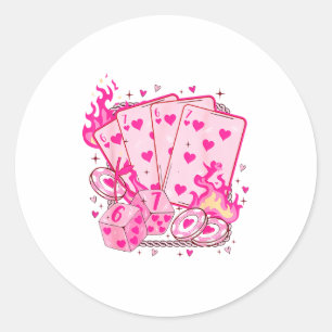 Funny Retro 6 7 Valentine Love Hearts Playing Card Classic Round Sticker