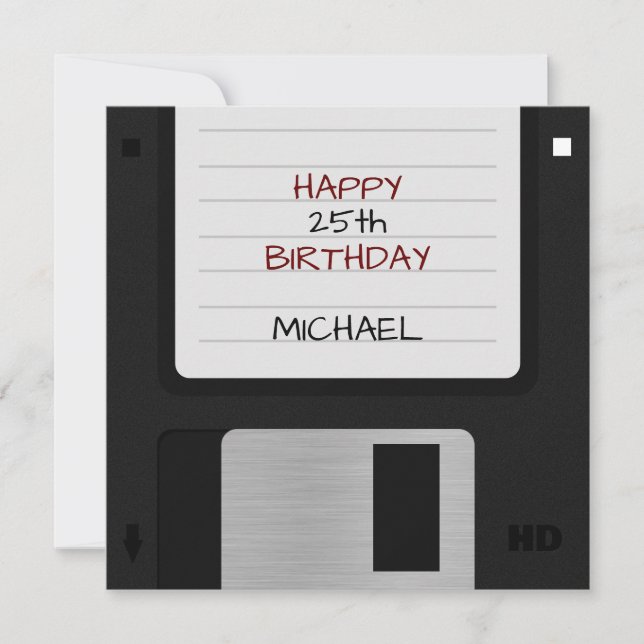 Funny Retro 80s Floppy Disc Birthday Card (Front)
