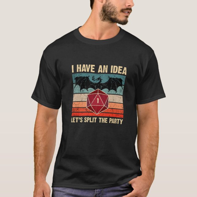 Funny Retro 80S Let's Split The Party - Dragon D20 T-Shirt (Front)
