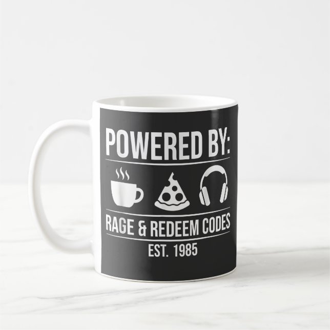 Funny Retro Aesthetic: Powered by Rage, Redeem Cod Coffee Mug (Left)