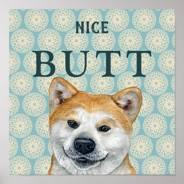 Funny Retro Akita Bathroom Wallpaper Joke Poster (Front)