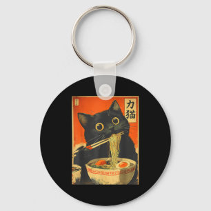 Funny Retro Anime Cat Ramen Japanese Cat Graphic A Keychain