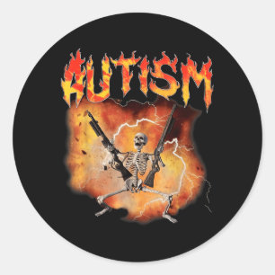 Funny Retro Autistic and Gay Skeleton Autism Classic Round Sticker