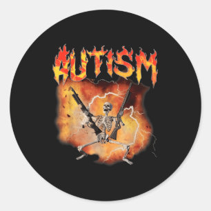Funny retro autistic and gay skeleton autism classic round sticker