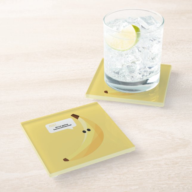 Funny Retro Banana Party Favours Puns Editable Glass Coaster (Angled)