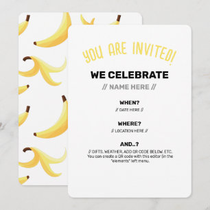 Funny Retro Banana Party Favours Puns Editable Invitation