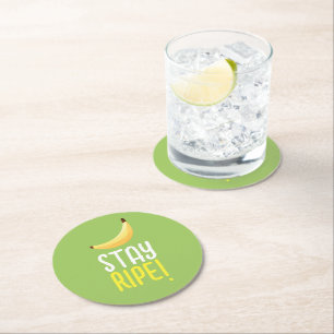 Funny Retro Banana Party Favours Puns Editable Round Paper Coaster