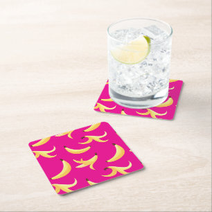Funny Retro Banana Party Favours Puns Editable Square Paper Coaster