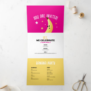 Funny Retro Banana Party Favours Puns Editable Tri-Fold Invitation