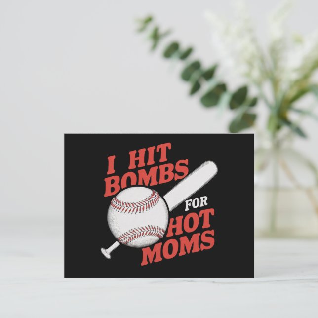 Funny Retro Baseball I Hit Bombs For Hot Moms Postcard (Standing Front)