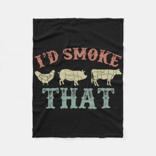 Funny Retro Bbq Party Smoker Chef Dad Gift I’d Smo Fleece Blanket