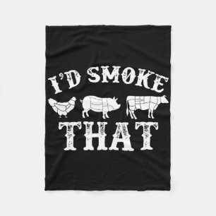 Funny Retro Bbq Party Smoker Chef Dad Gift I’d Smo Fleece Blanket
