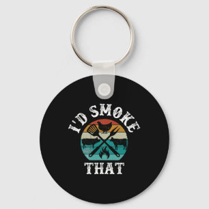 Funny Retro Bbq Party Smoker Chef Dad Gifts - I'd Keychain