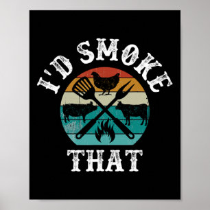 Funny Retro Bbq Party Smoker Chef Dad Gifts - I'd Poster