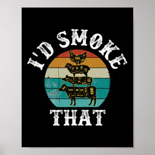 Funny Retro Bbq Party Smoker Chef Dad Gifts - I'd Poster