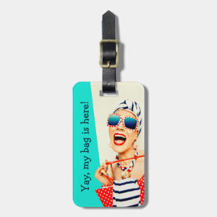 Funny Retro Beach Lady Traveller Luggage Tag