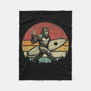 Funny Retro Bigfoot Surfer Vintage Sasquatch Surfi Fleece Blanket