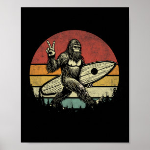 Funny Retro Bigfoot Surfer Vintage Sasquatch Surfi Poster