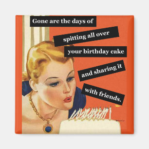 Funny Retro Birthday Card Blowing Out Candles Magnet