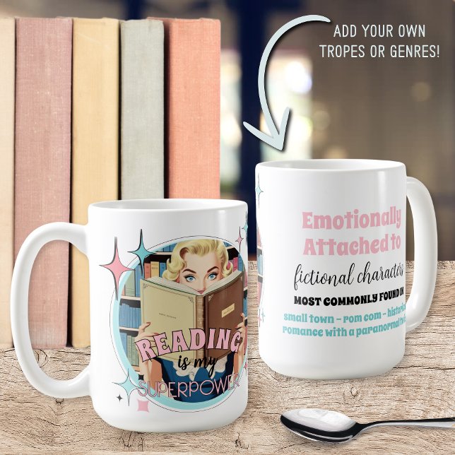 Funny Retro Book Lovers Quote Gift Mug for Her (Fun and unique book lovers gift ideas for her with vintage retro bookish quote saying tropes genres)