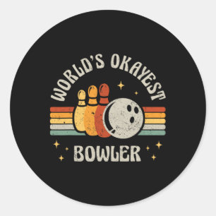 Funny Retro Bowling World's Okayest Bowler Vintage Classic Round Sticker