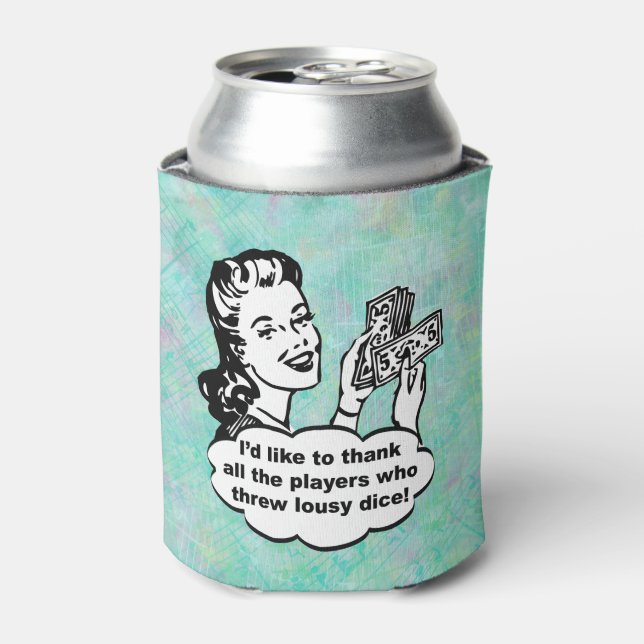Funny Retro Bunco Player Watercolor Can Cooler (Can Front)