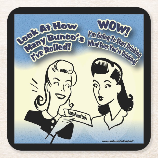 Funny Retro Bunco Women Square Paper Coaster (Front)