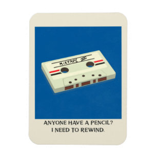 Funny Retro Cassette Tape Rewind with a Pencil Magnet