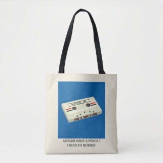 Funny Retro Cassette Tape Rewind with a Pencil Tote Bag