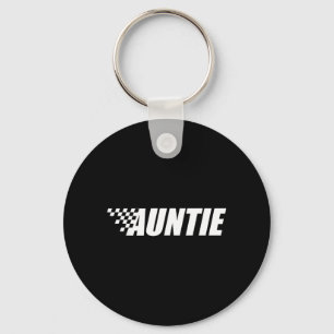 Funny Retro Chequered Auntie Black White Race Keychain