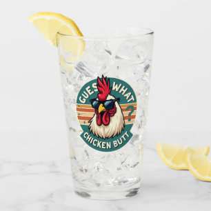 Funny Retro Chicken Butt Joke Design Glass