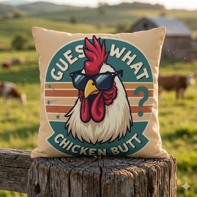  Funny Retro Chicken Butt Joke Design Throw Pillow (Funny Retro Chicken Butt Joke Design Throw Pillow Mockup C)