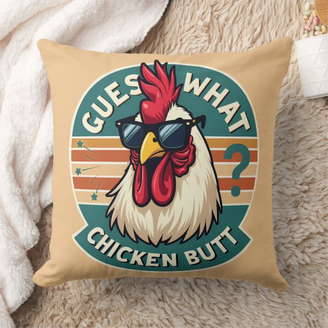  Funny Retro Chicken Butt Joke Design Throw Pillow (Blanket)